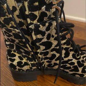 Gianni Bini Embellished Leopard Combat Boots , woman size 6 M.